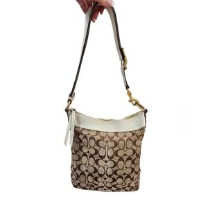 COACH Signature C Khaki/Cream Jacquard Leather Hobo Duffle 2-way Bag  10403 GUC
